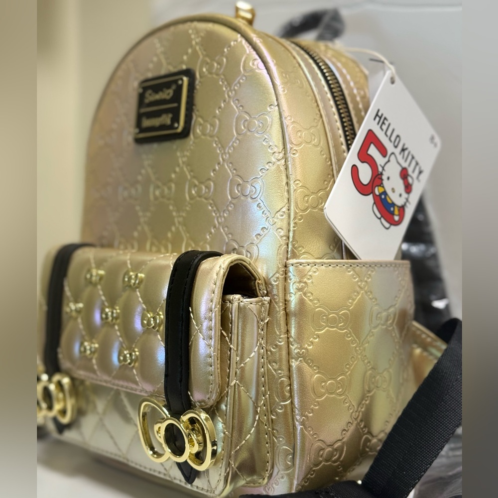 Hello Kitty Loungefly Sanrio Metallic Gold Backpack 50th Anniversary - Picture 10 of 12